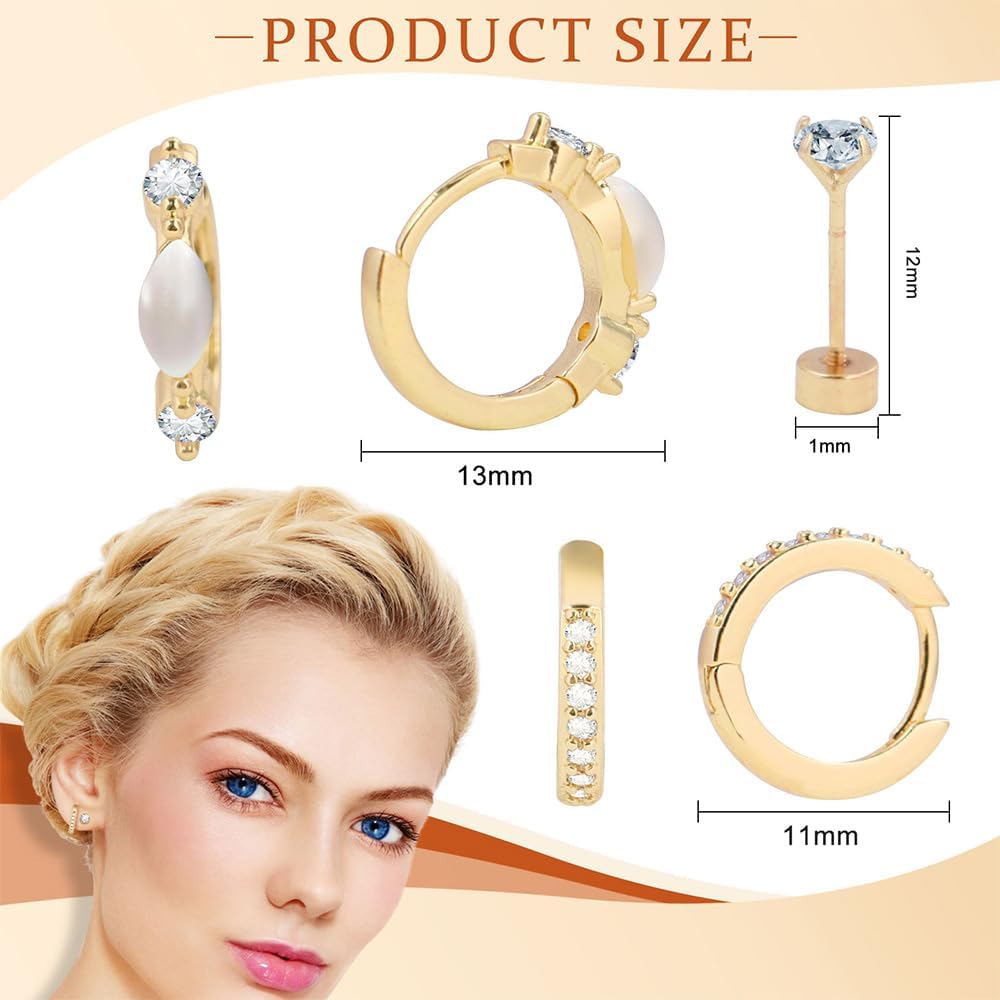3Pairs Gold Huggie Hoop Stud Earrings Set for Women Trendy, Dainty Small 14K Gold Plated Hypoallergenic Earrings for Multiple Piercing, Minimalist CZ Cartilage Earrings for Women - Image 3