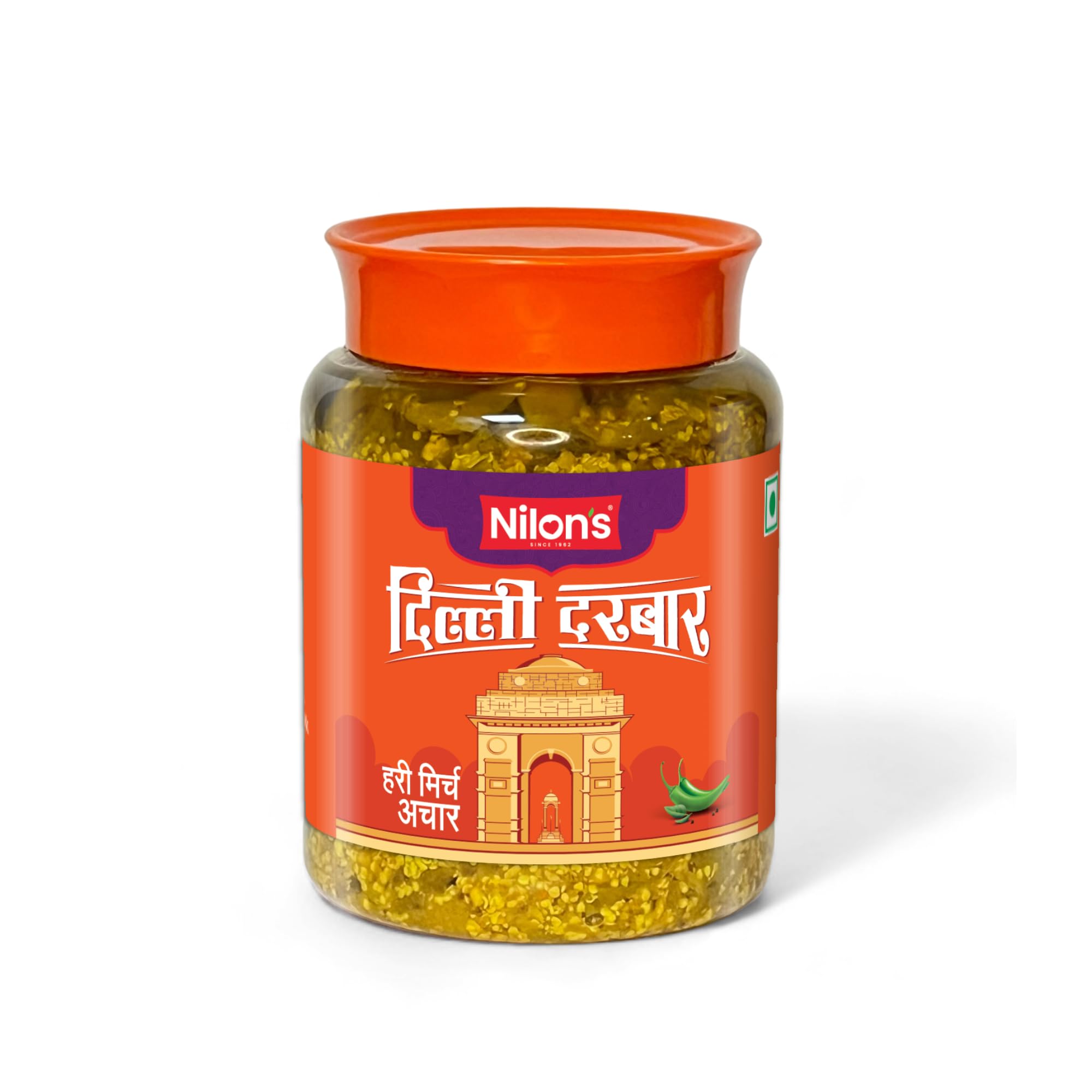 Nilon's Delhi Darbar Green Chilli Pickle (475g) Homemade Hari Mirch Ka Aachar | Spicy Pickle in Authentic North Indian Style with Green Chilli, Mustard Oil & Spices with No Added Artificial Colour