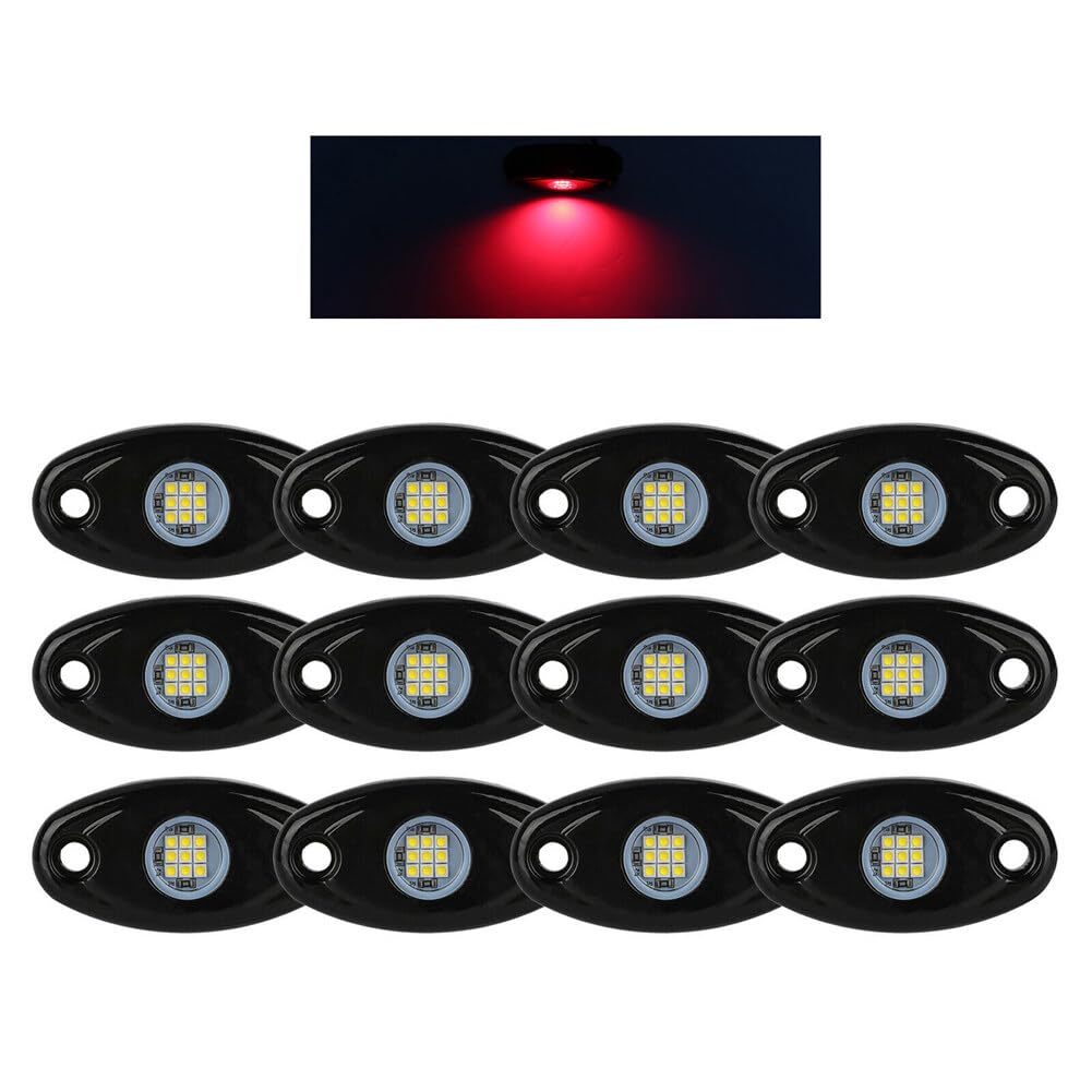 ihreesy Car Led Rock Lights Kit,12PCS Underglow Lights Waterproof Underbody Atmosphere Lights Lamp with Wire Harness for Off Road Truck ATV UTV,Red