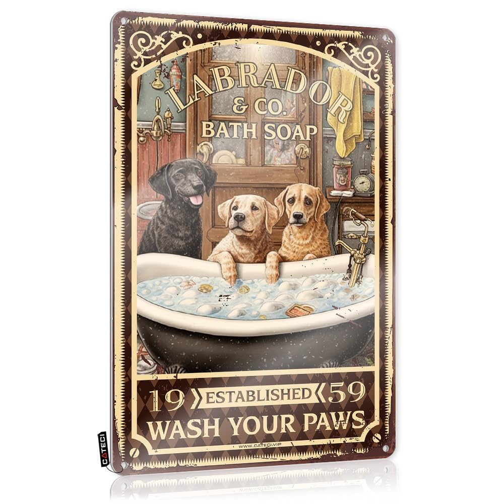MGHTLCCME Sarcastic Signs Labrador Bath Soap Wash Your Paws Tin Sign Cubicle Wall Decorwhimsigoth Home Decordesk Accessories Aestheticmen Bathroom Decor Funny Garage Bar Signs Tin Bar Signs(30X40CM)