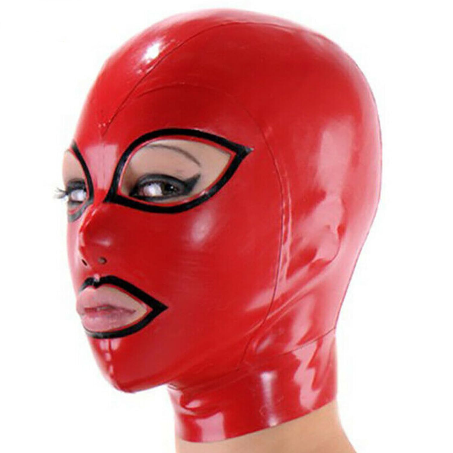 WXLPCGO Latex Hood Rubber Head Mask Open Eyes Mouth BDSM Fetish Halloween Handmade for Cosplay Unisex(Size:M-65CM)