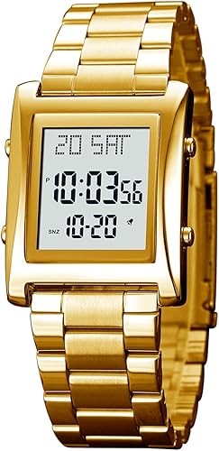 RNONDRY Reloj digital para hombre y mujer, reloj rectangular de acero inoxidable para hombres, reloj de pulsera impermeable