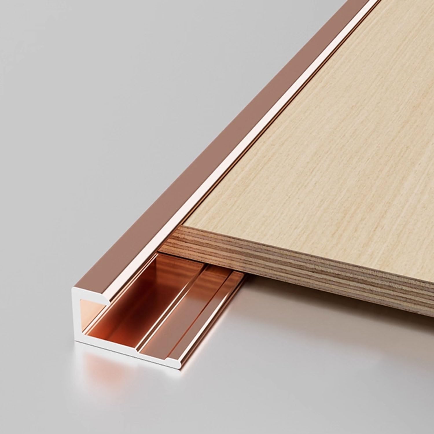 Aluminum Alloy Edge Trim Metal Profile Strip C-Shaped Embedded Tile Corner Guard Waterproof Decorative Strip for Cabinet Table Partition & Step Tread(Rose Gold,4mm L3m/9.8ft)