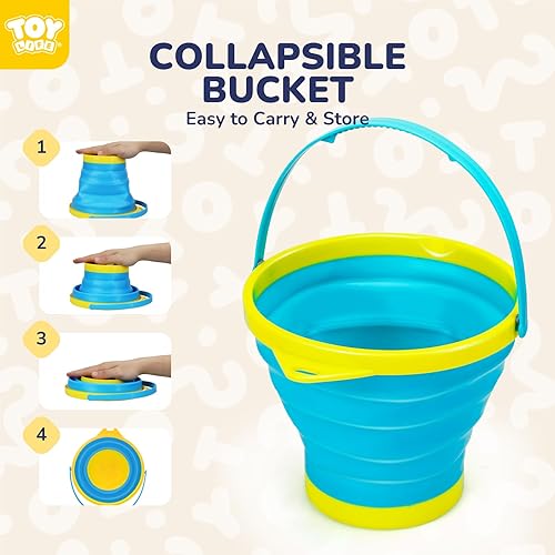 Vista 6 de TOY Life Juego de 9 cubos de arena con 3 cubos de playa plegables, 3 palas y 3 rastrillos, juguetes de playa para niños pequeños de 4 a 8 años