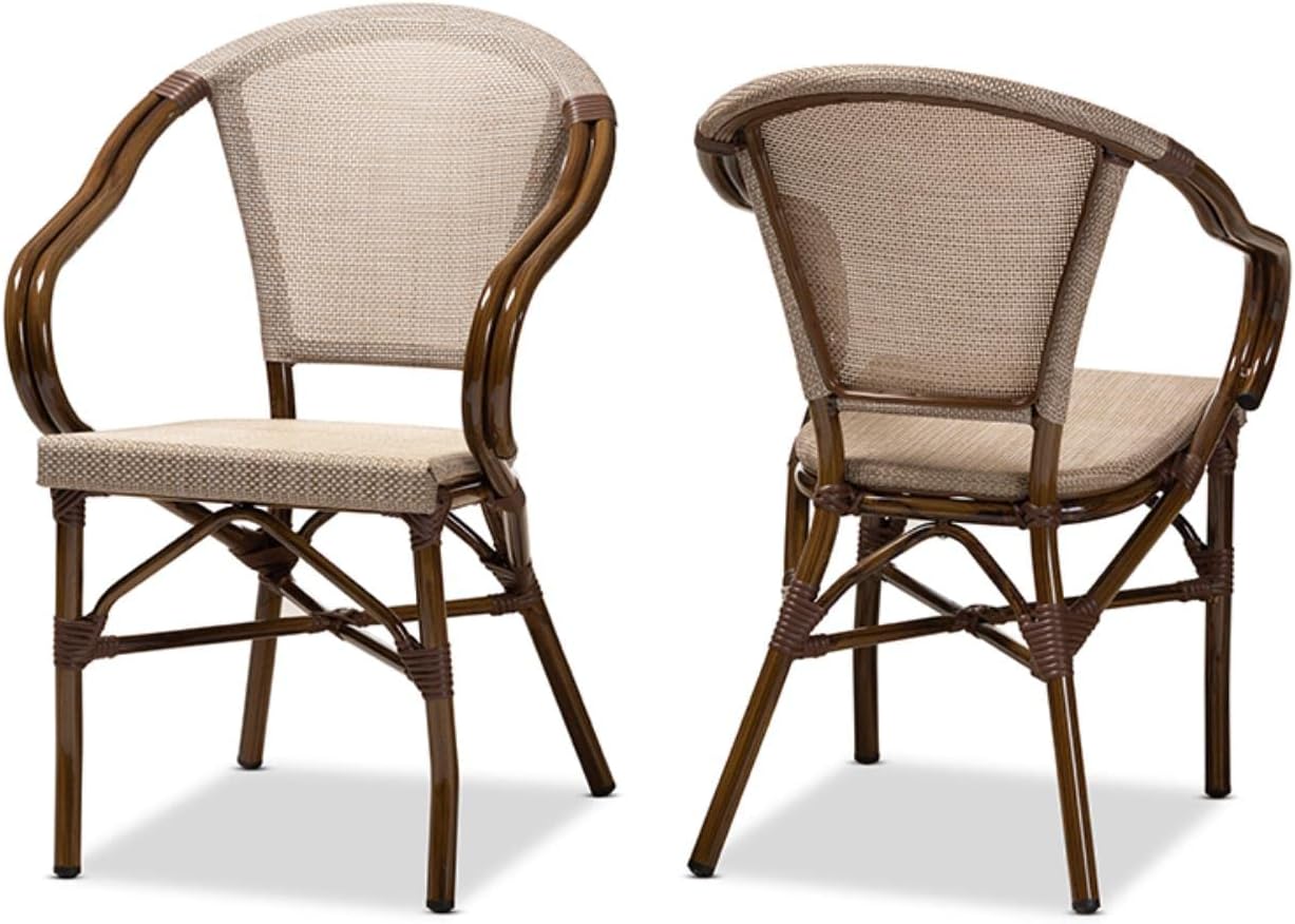 Baxton Studio Artus Dining Arm Chair in Beige (Set of 2)