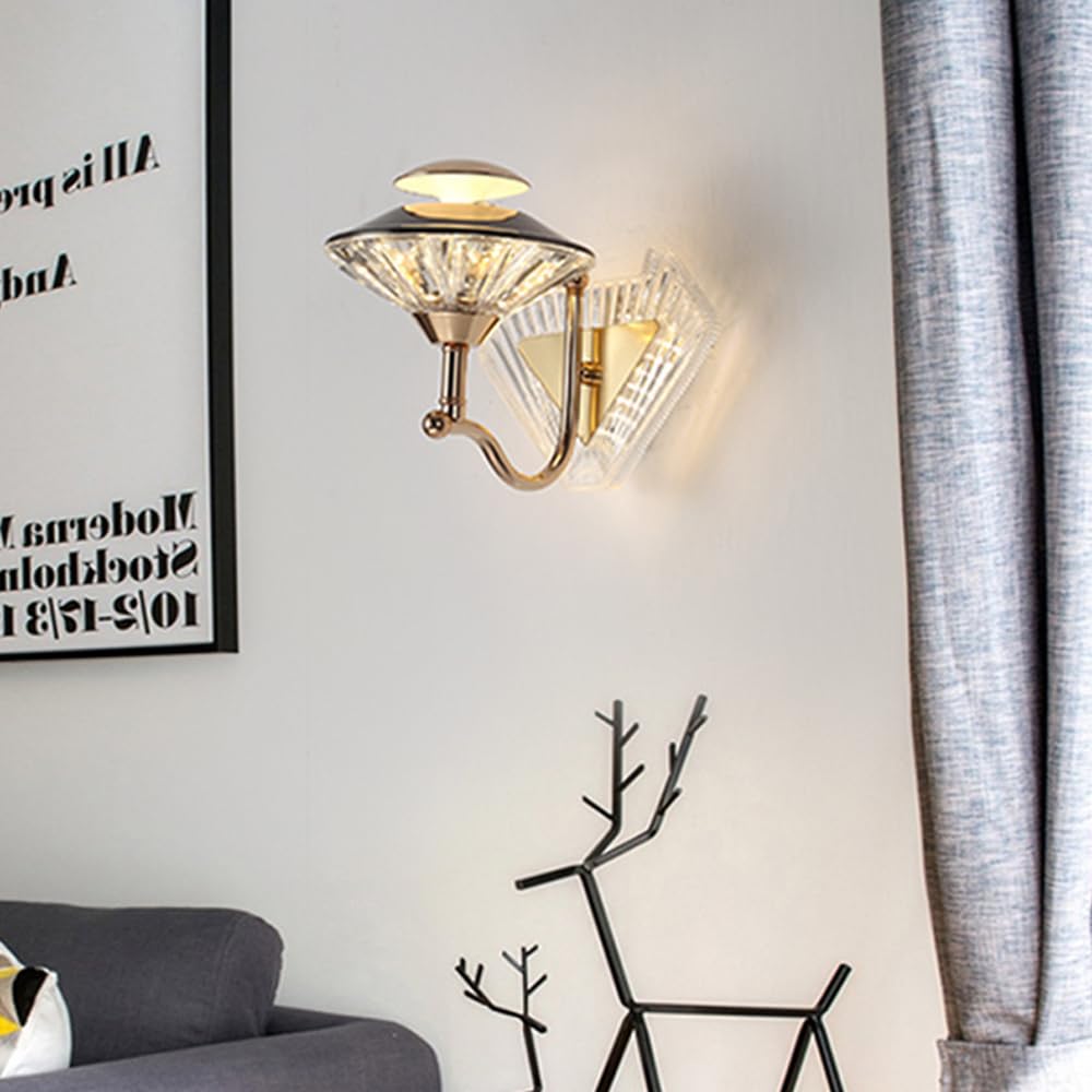 Applique da parete in vetro a strisce creative Lampada da parete moderna a LED dorata Apparecchio di illuminazione per decorazioni di arte contemporanea, 3000K/4000K/6000K regolabile, eleganti