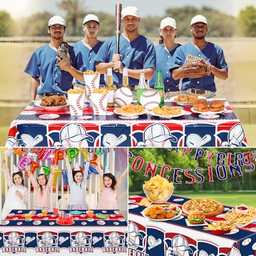 Image of NatNarr 3 Pack Plastic Baseball Tablecloth, 54 x 108 Inch Disposable PE Baseball Party Tablecloth Waterproof Rectangle Baseball Theme Party Table Cover for Baseball Party Decorations