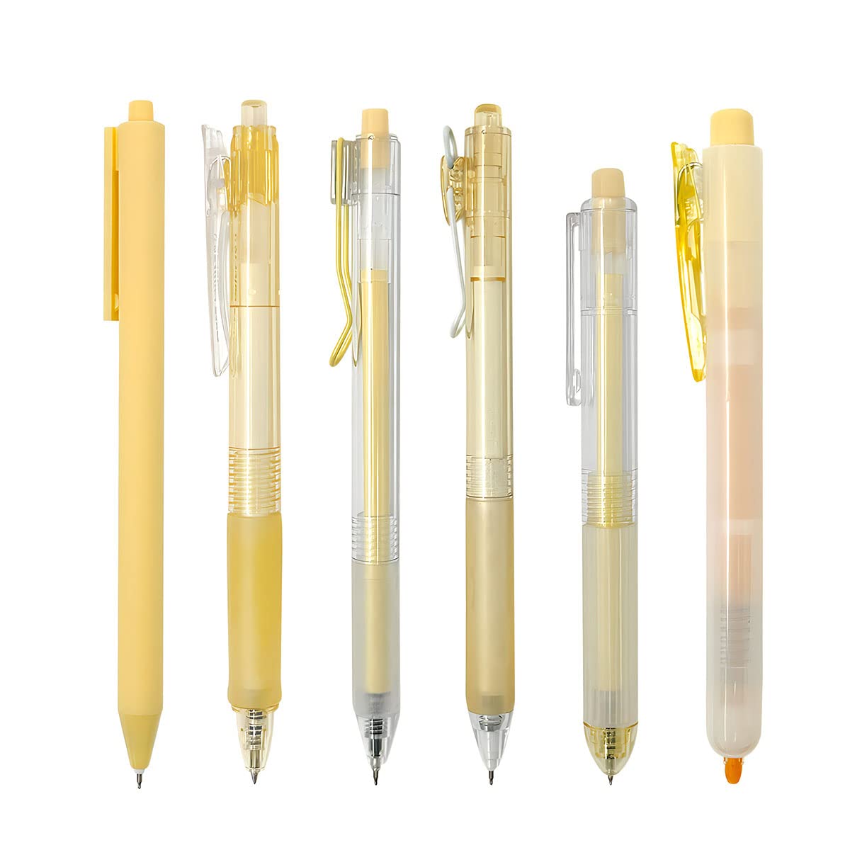 allydrew Retractable Rollerball Pens and Highlighter Set, 0.5mm Black Gel Ink Pens for Home, Office, Stationery (Set of 6), Yellow