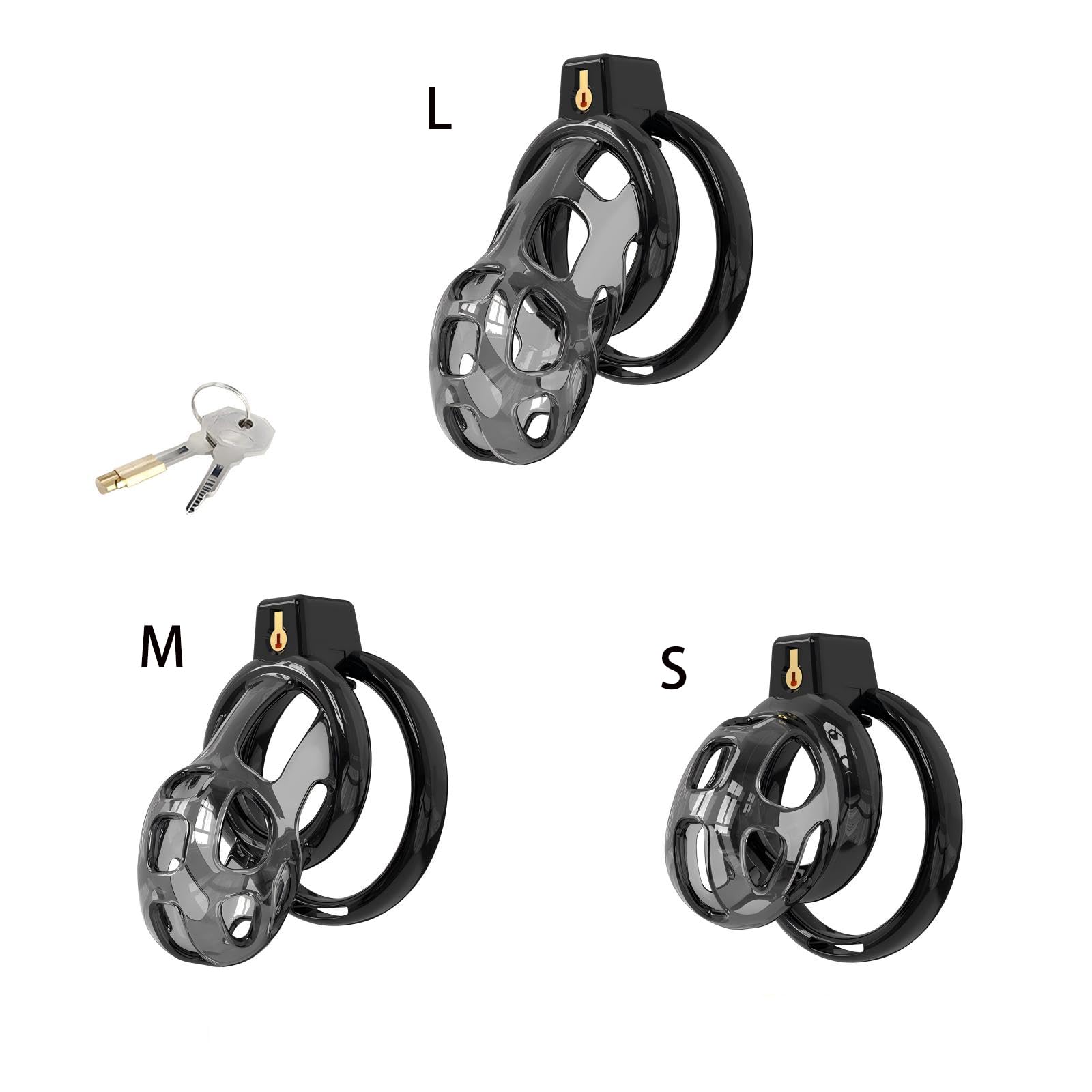 Chastity Cage en Silicone Sex Toýs Homme Cage de Chasteté Pénis avec Cathéter et 6 Anneaux Différents en ABS Cage Chastetée avec Serrure Cachée pour le Bndage du Pénis de l'Homme (Black,L)