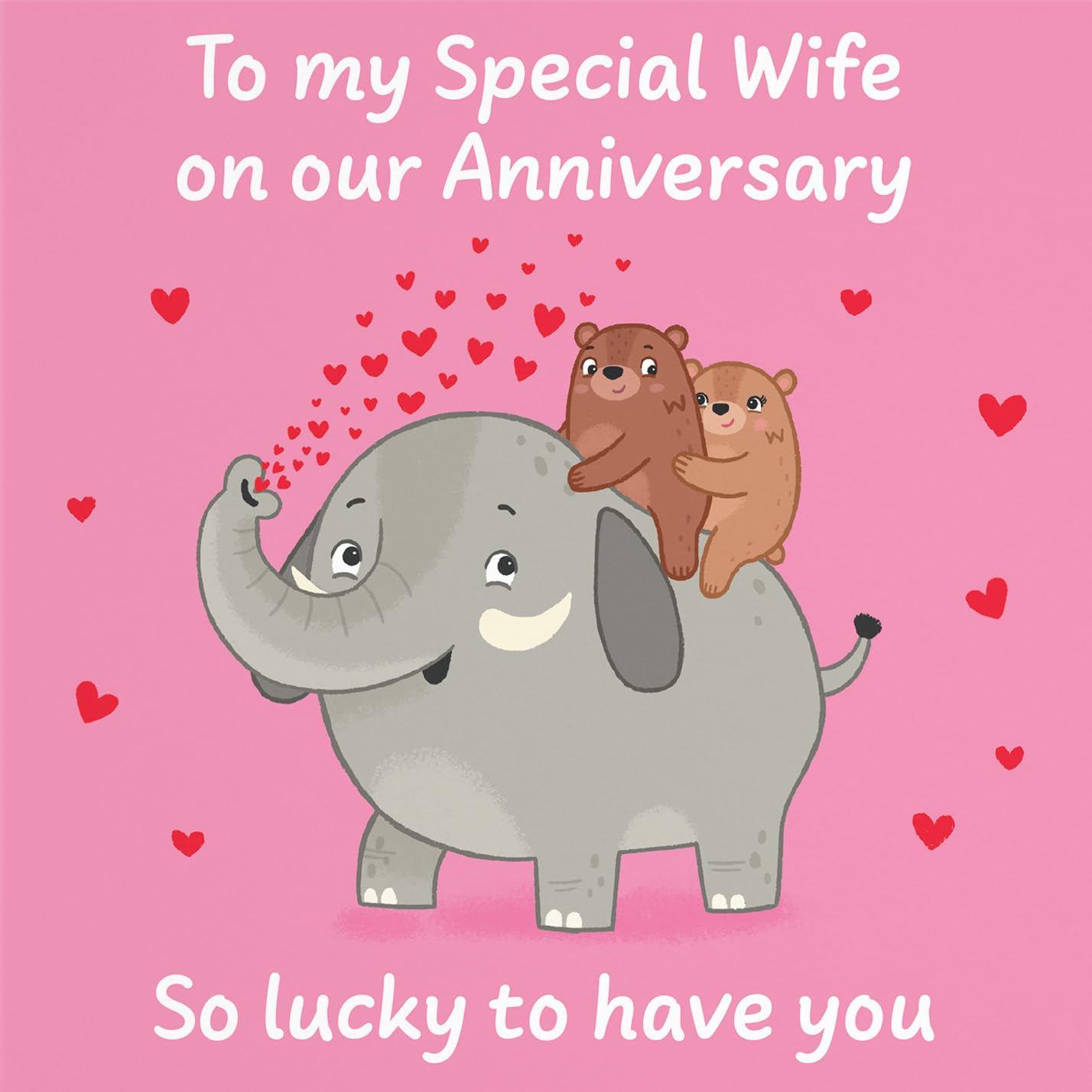 Hunts England - Cute Elephant Love Wife Anniversary Card - Fun Bears Anniversary Card - Love Story Collection - Image 2
