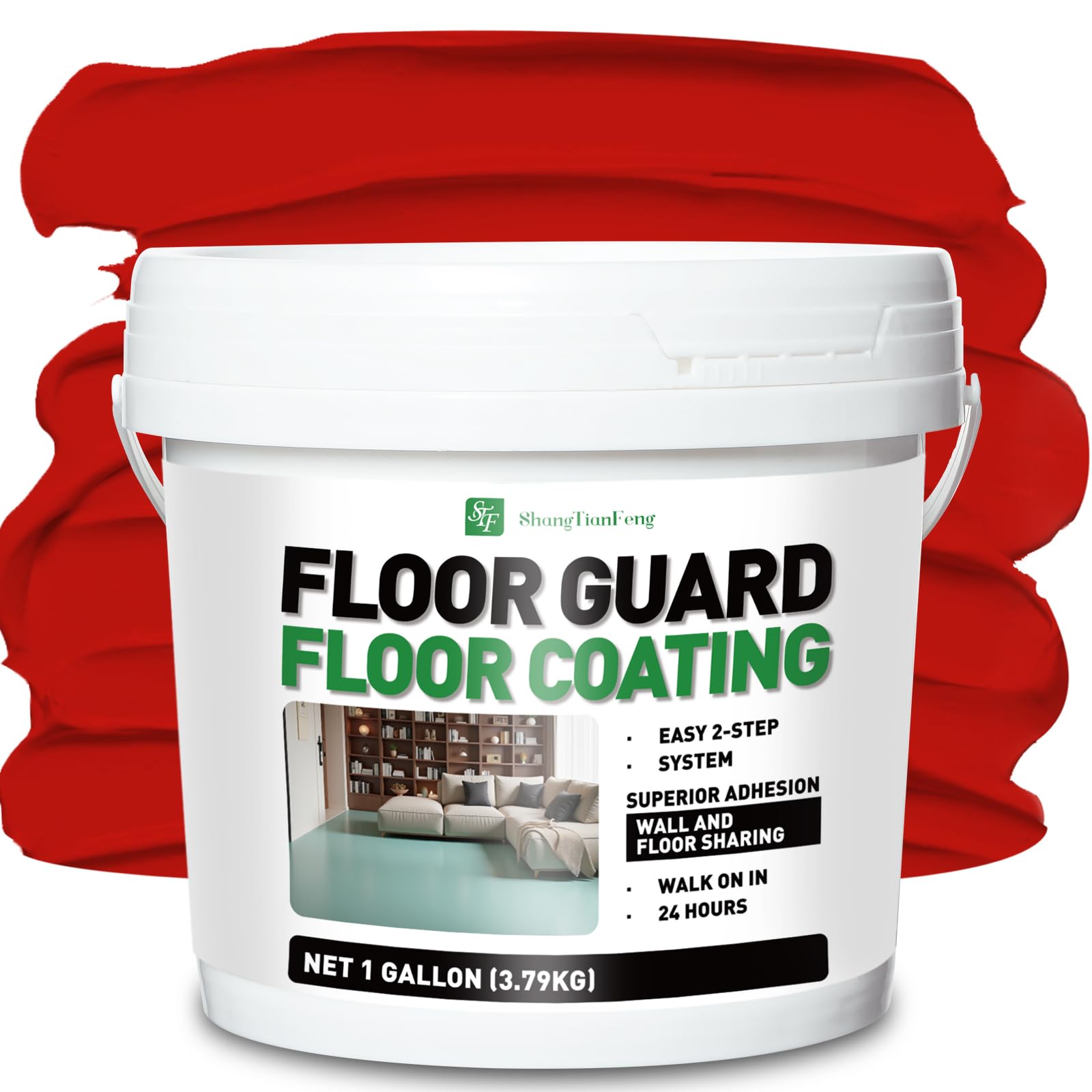 Vermilion floor&amp;Wall paint,1 Gallon,aterproof Coating, Non-Mixed Satin Paint, Suitable For Garages, Concrete, Interior&amp;exterior Walls, Household Floors