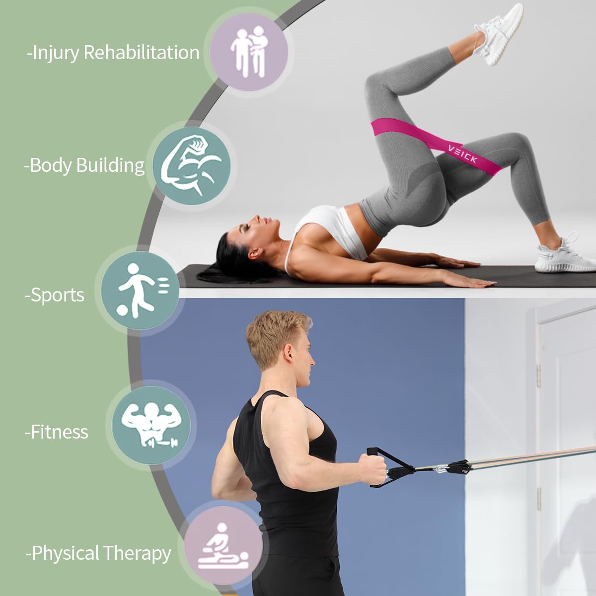 VEICK Widerstandsbänder, Übungsbänder, Workout-Bänder, Widerstandsbänder für das Training mit Griffen für Männer und Frauen, Übungsbänder für Fitness-Gewichte, Training zu Hause