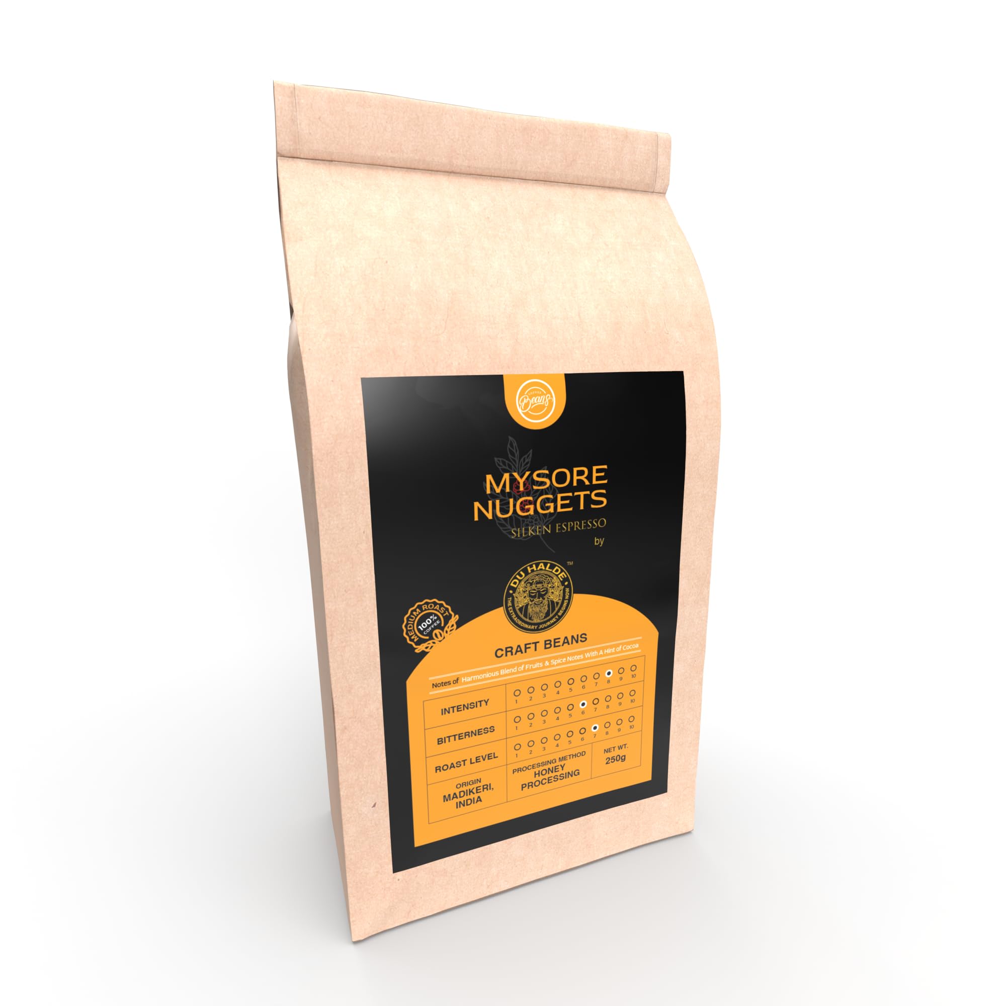 Duhalde Single Origin Mysore Nuggets, Medium Roast Arabica Whole Coffee Beans, Maharaja Blend. (250)