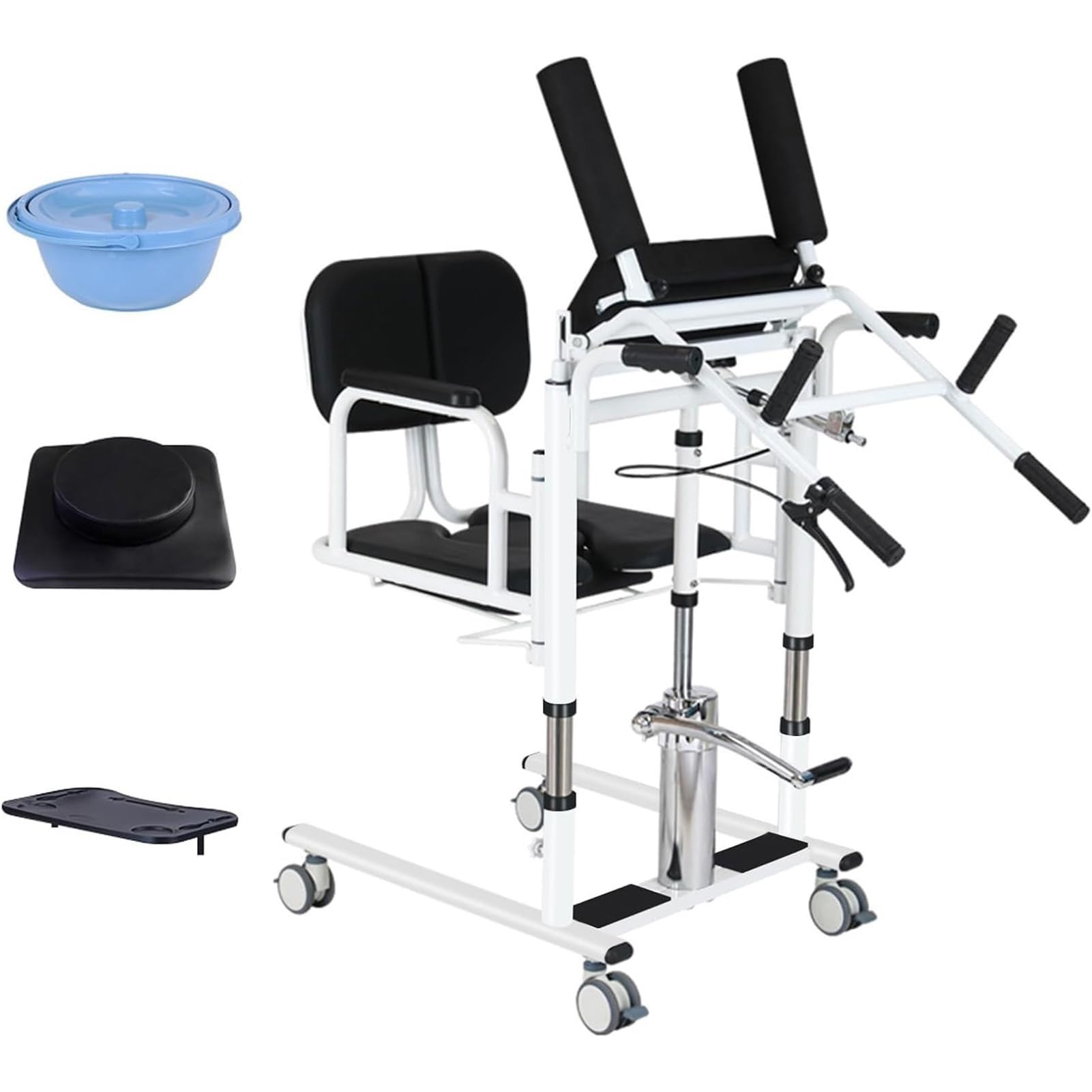 Joyfitness Hydraulic Patient Transfer Lift Chair, Hydraulic Lifting Nursing Chair for Elderly with 180° Split Seat, Height Adjustable 41-65cm, 4 Lockable Wheels, 200kg/440Lbs Max Load