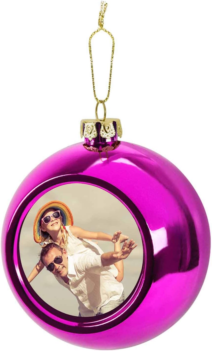 Personalized Custom Photo Ball Ornament DIY Christmas Tree Ball with Photo Hanging Baubles Party Home Decoration Customized Picture Xmas Ball Pendants Gifts for Wedding Party Birthday (Rosy)