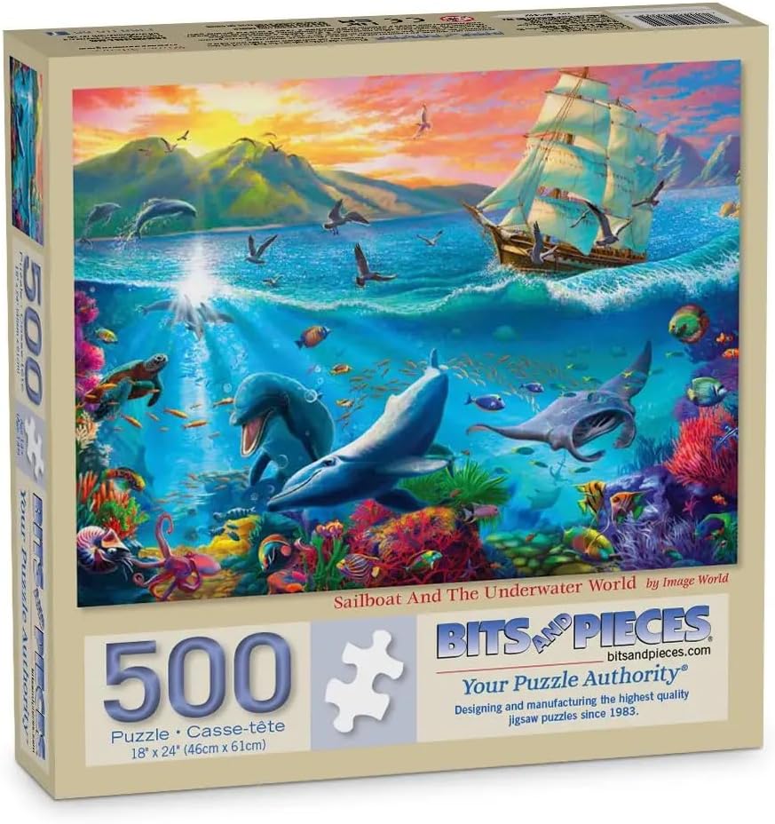 Bits and Pieces – 500 Piece Jigsaw Puzzle for Adults – Sailboat and The Underwater World - Ocean Jigsaw Puzzle by Image World, Completed Puzzle Size: 18" x 24"