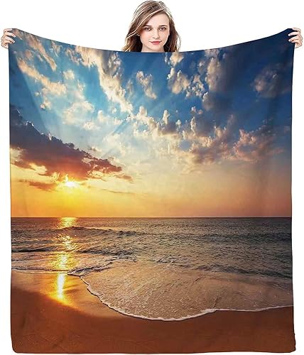 Manta de regalo, Cloudscape over the Sea Luna de Miel Destino de Viaje Salida del Sol, manta de felpa ligera y mullida acogedora decoración del