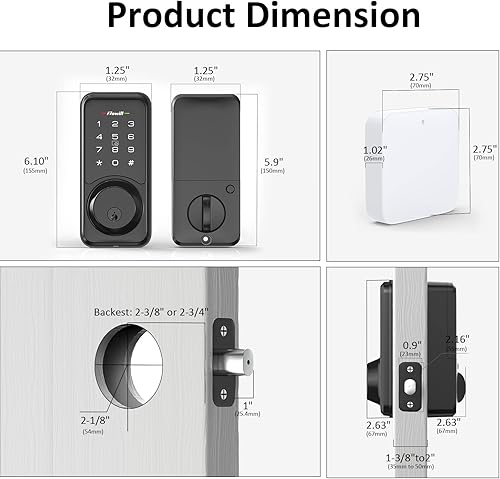 Miniatura 7 de Zowill Control de aplicación de bloqueo inteligente WiFi, cerradura de puerta de entrada sin llave con control remoto, teclados de pantalla táctil,