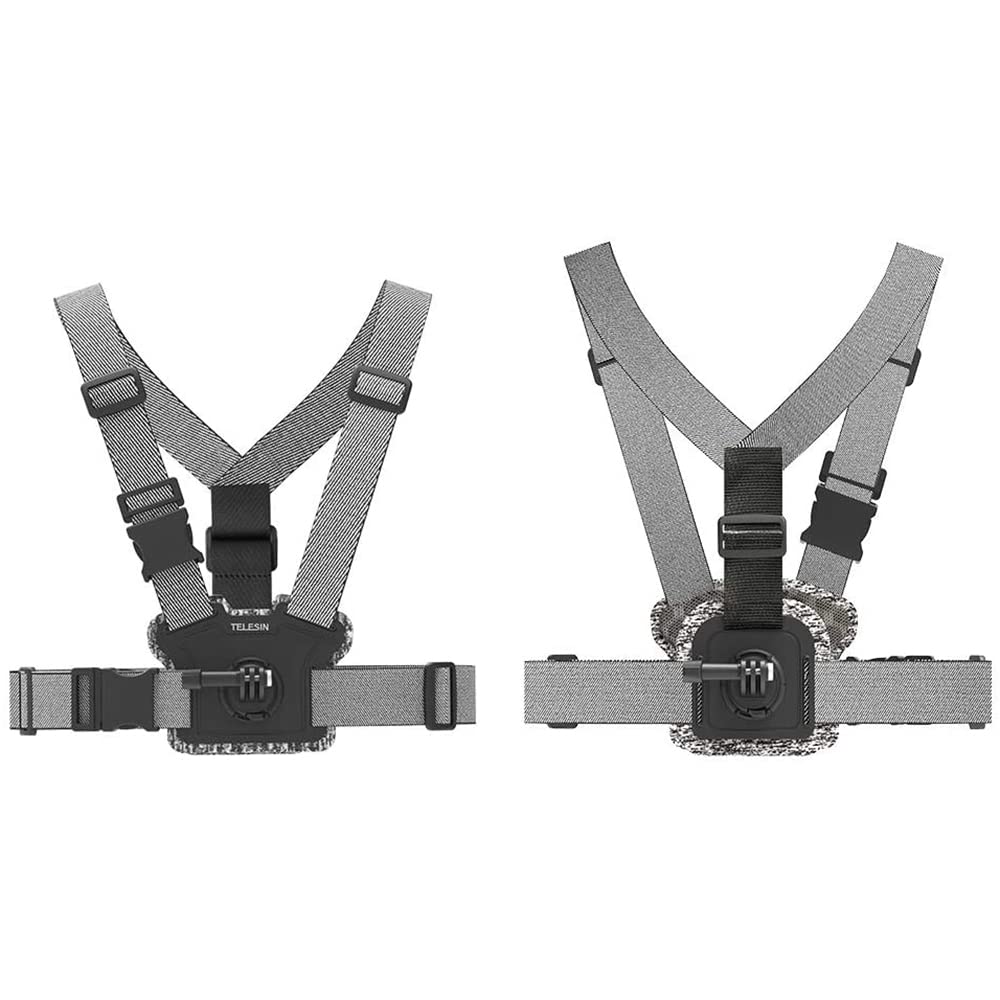 TELESIN Chest Strap Mount, Front & Back Dual Angle Chest Harness Wearing Belt Mount for GoPro, Insta360, DJI Action 2 Osmo Action Camera