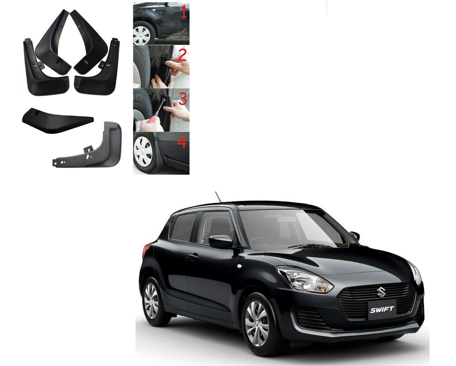 Kozdiko Car O.E Type Mud Guard Flaps for Maruti Suzuki New Swift (2018-Present)