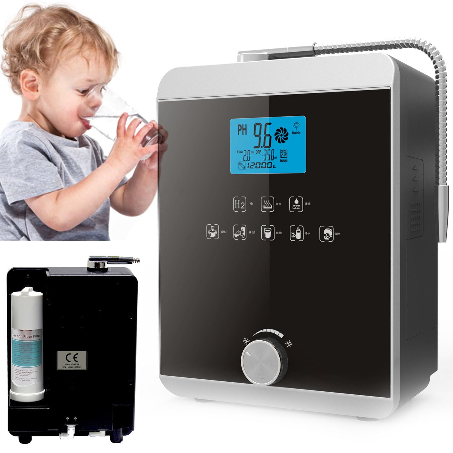 Water Ionizer, Alkaline Acid Water Machine,Water Purifier Machine， PH 2.8-11,Up to -800mV ORP, 12000 Liters Per Filter,5 Water Settings,Auto-Cleaning,Intelligent Voice