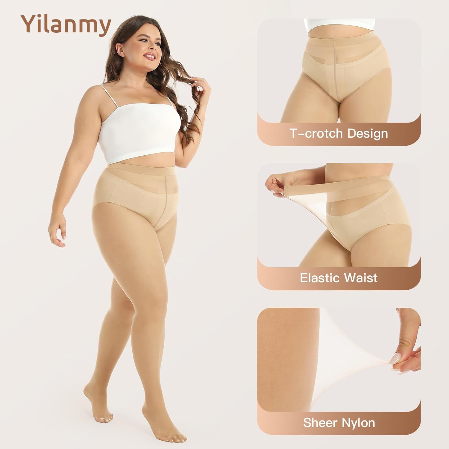 Yilanmy 2 Pairs Plus Size Sheer Tights for Women,20D Ultra Thin High Waist Pantyhose T-Crotch Nylon Stockings Queen Size - Image 4