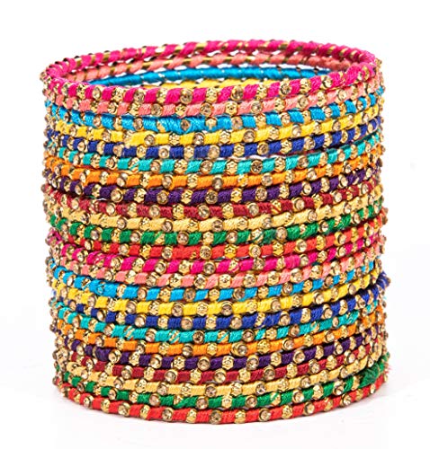 Image of Swara Creations Metal bangles /kada Set wrapped in Silk Thread & golden dots for Women & Girls (24 Pcs)