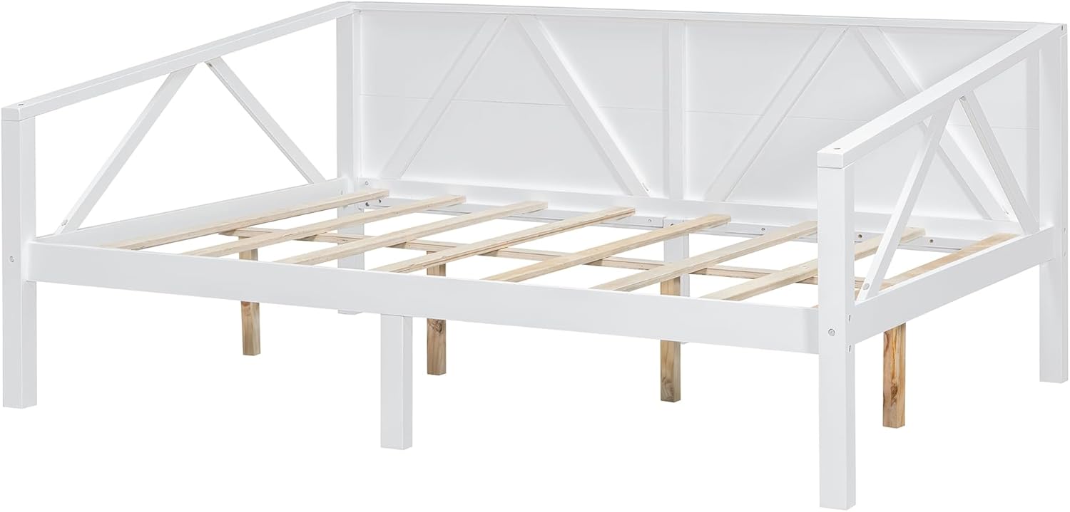 Bellemave Full Size Daybed Wooden Day Bed Frame Wooden Sofa Bed with Support Slat, Full Bed Frame for Living Room, Bedroom, No Box Spring Needed (Grey)