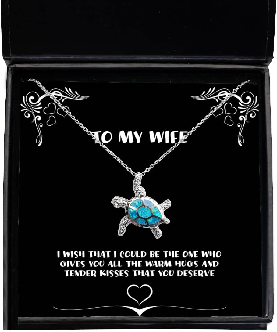 Funny Wife Opal Turtle Necklace, I Wish That I Could be The one who Gives You All The Warm hugs and, Perfect for Wife, Christmas
