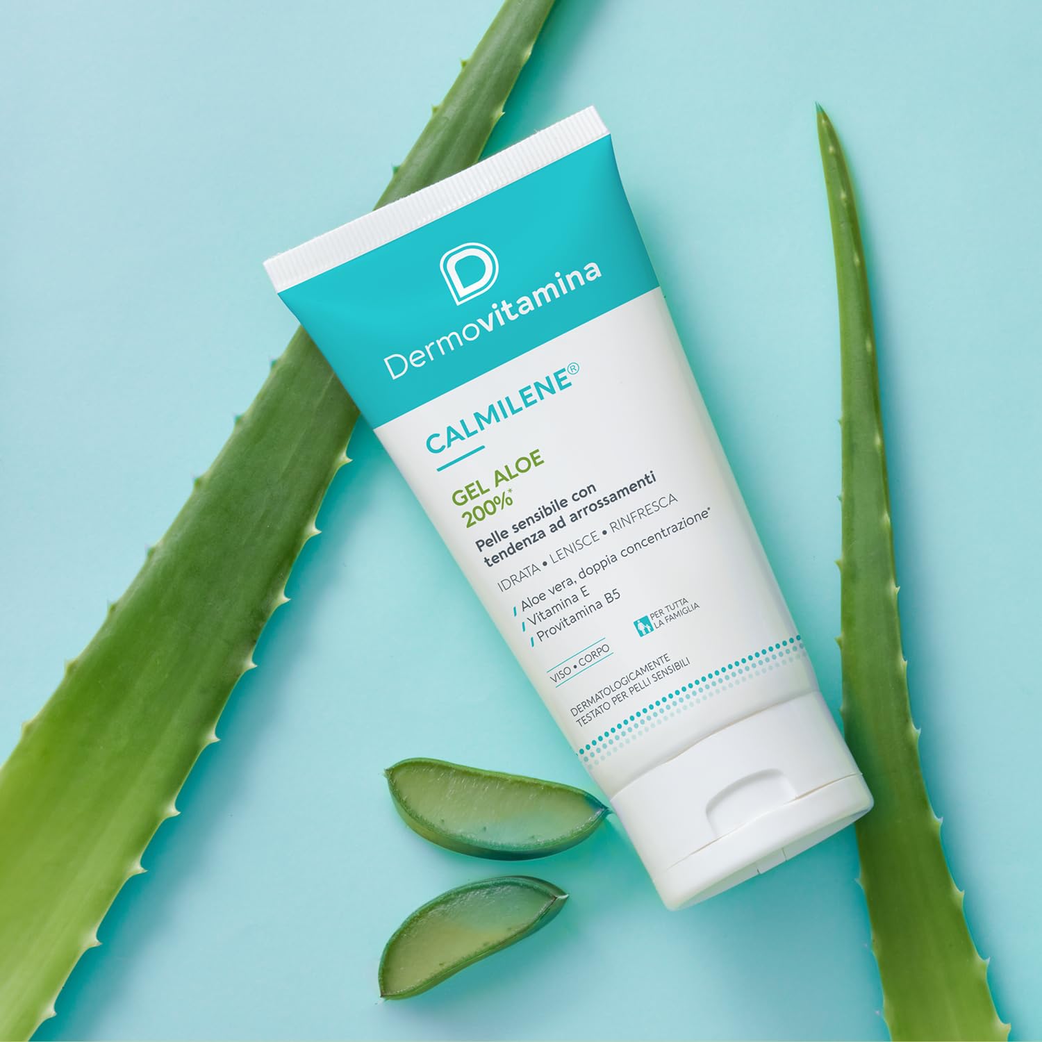 Dermovitamina Calmilene Gel Aloe 200% - Gel Multiuso Idratante con Aloe Vera - Per Pelle Sensibile con tendenza ad Arrossamento - Idratazione di corpo e viso - Con Vitamina E e Pantenolo -150 ml