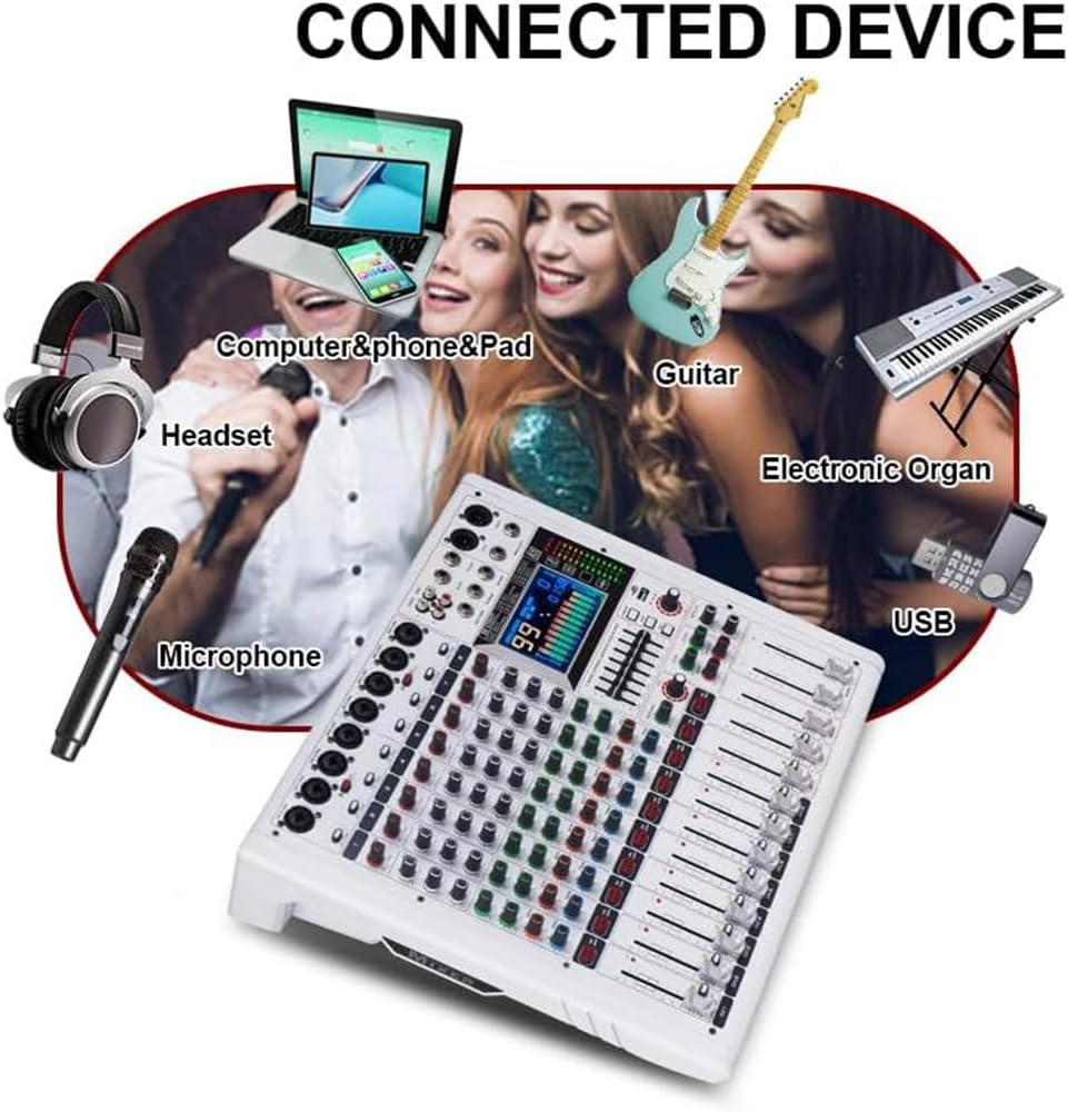 GF8PRO Professional 8-Channel DJ Console - With 7 Stage Equalizer, 99 Reverb Effects, LCD Color Screen, Independent Mute Function for DJ Stage Performance/Studio/Party Karaoke