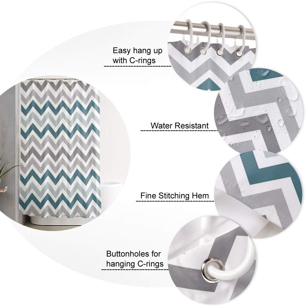 Chevron Pattern Design Fabric Shower Curtain 72" x 84" Extra Long Size- Assorted Colors(Aqua,Grey)