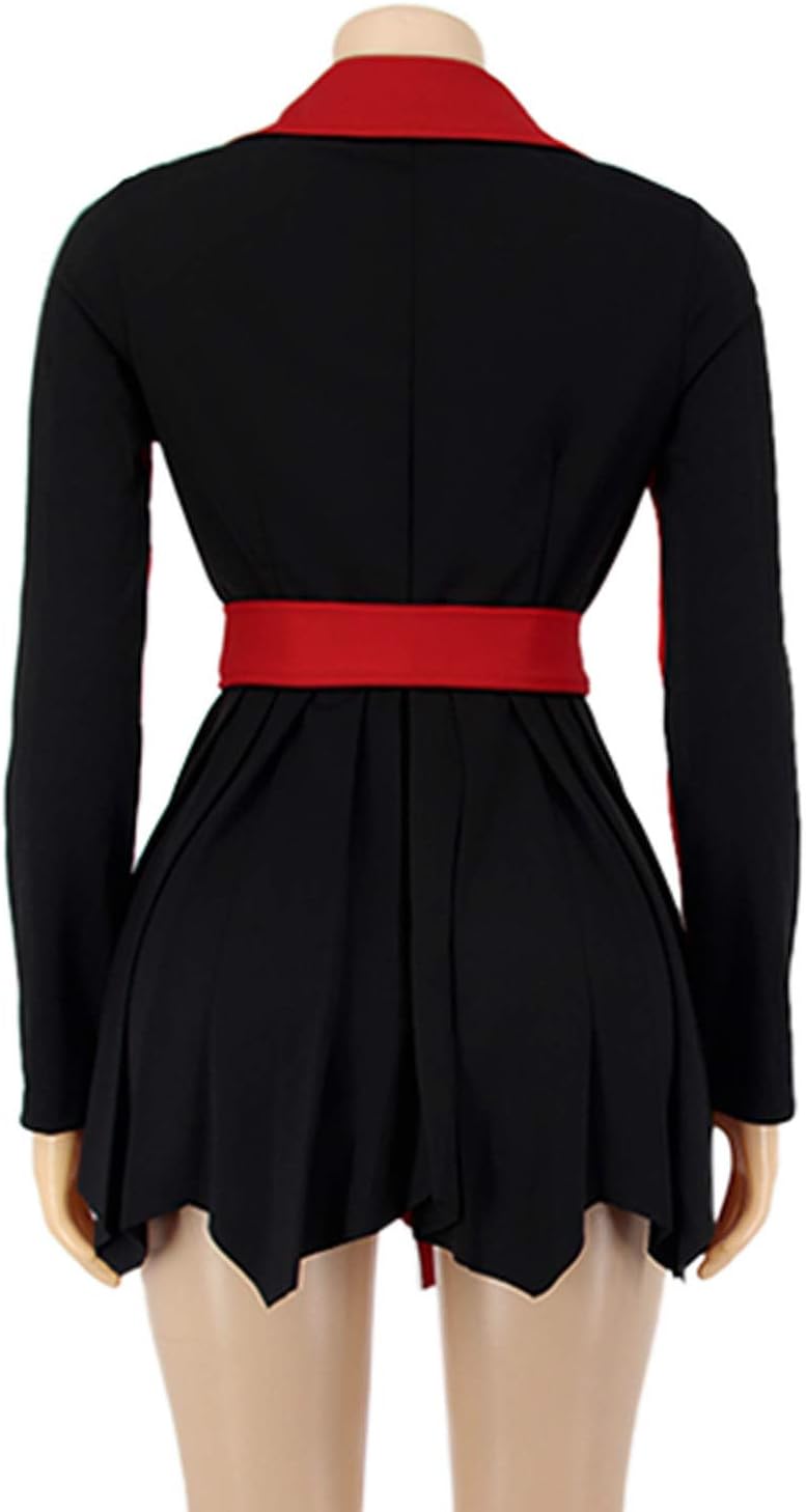 XUNRYAN Womens Sexy Blazer Mini Dress Two Tone Lapel V Neck Double-Breasted Peplum Jacket Belted Trench Coat Fall Outfit