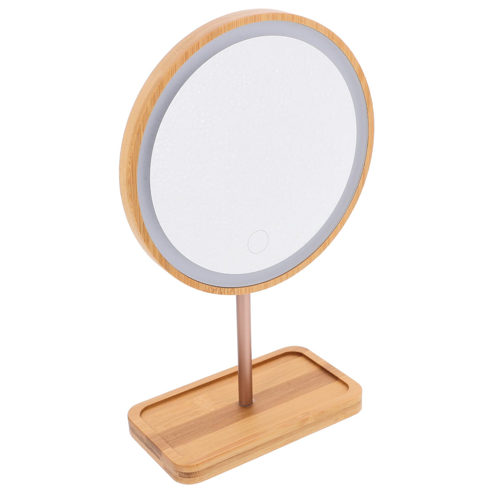 Angoily Miroir de Maquillage Rechargeable 1200ma Lumineux en Bois avec Lampe LED Intégrée et Plateau Style Moderne pour Coiffeuse et Plan de Salle de Bain