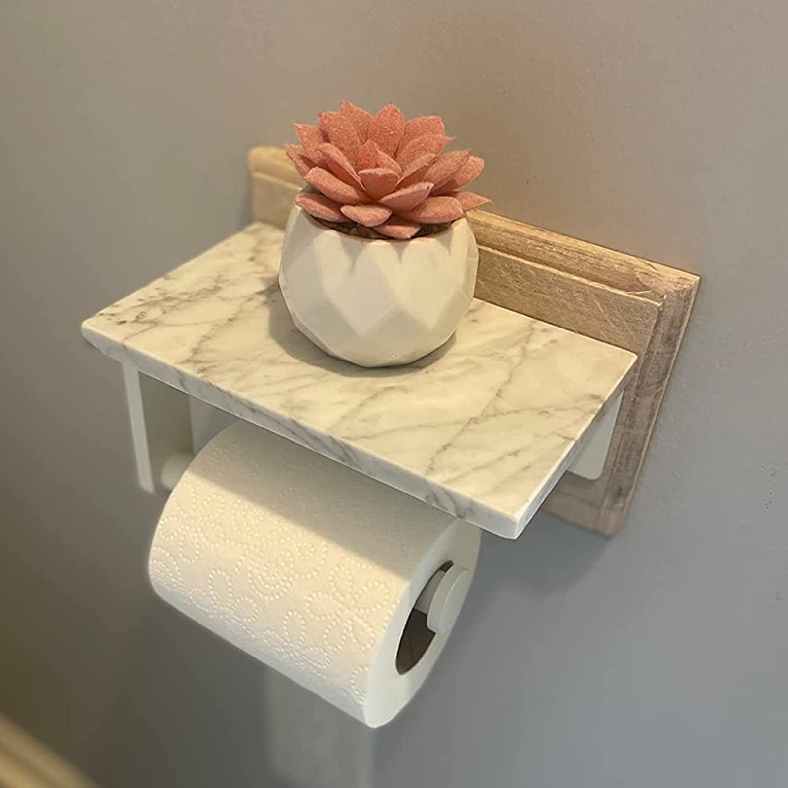 Toilet Roll Holder Wall Mounted, Gypie 304 Stainless Steel Toilet Paper Holder with Marble Shelf - Image 2