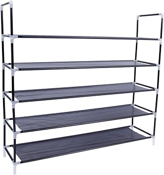 Shoe Rack Organizer, Stackable and Durable Shoe Shelf Storage Metal Shoe Tower Space Saving Black-5 Tiers