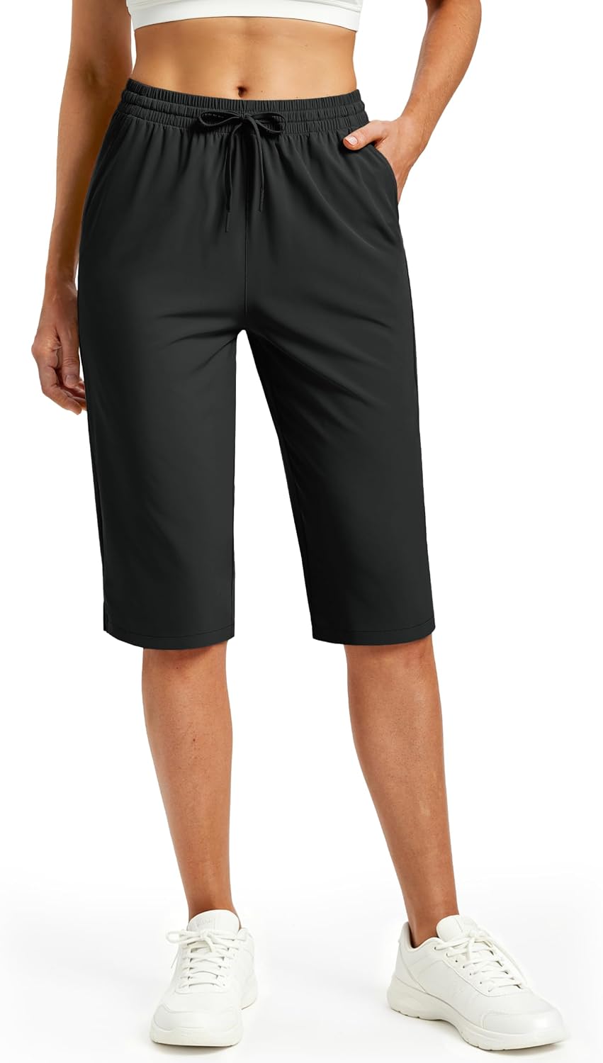 MAGCOMSEN Women's 15" Long Hiking Shorts with Pockets Lightweight Quick Dry Soft Below The Knee Capris for Women Casual