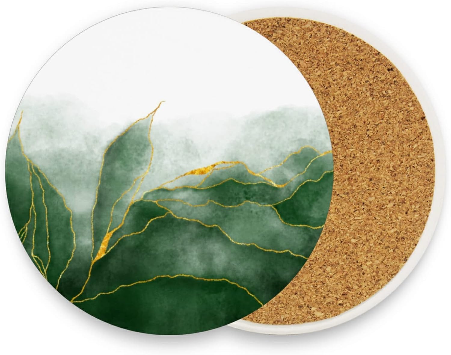 Green Coasters for Drinks Absorbent Ceramic Coaster Set Cork Base Cups Place Mats for Home Decor Set of 4 Green 0.20x3.9inx4