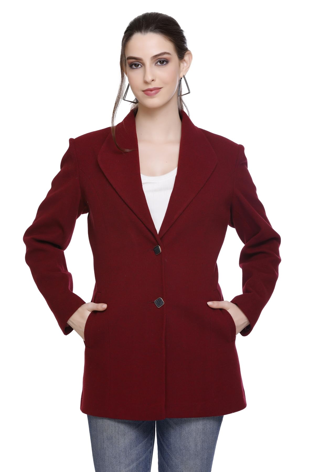 hood culture Women's Winter Tweed Premium Coat Light Maroon-picture-29