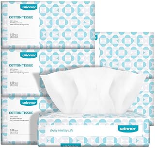 Winner Soft Dry Wipe, Made of Cotton Only, 600 Count Unscented Cotton Tissues for Sensitive Skin OEKO-Tex Safety Certified...
