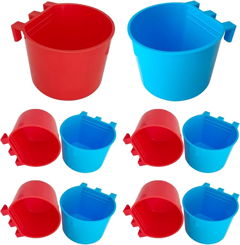Comedouro e Bebedouro Suspenso para Gaiolas de Aves Bonchoice, 10 Unidades Azul e Vermelho