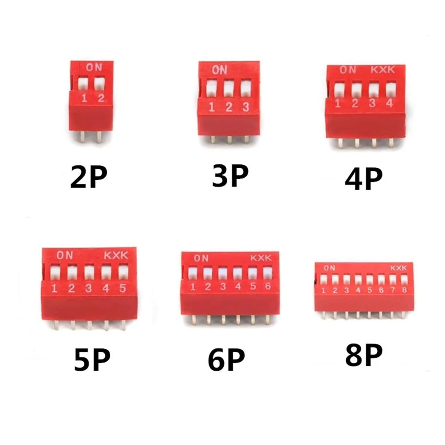 5pcs 2 Row DIP Switch 2 3 4 5 6 8 pin 2.54mm Switch(Red,2P)