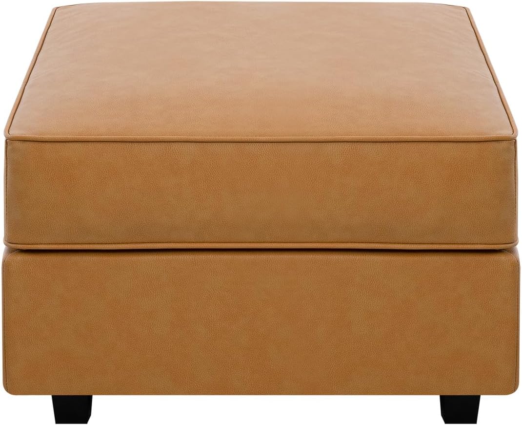 Naomi Home Modular Sectional Ottoman, Square Storage Ottoman Cube, Air Leather Footrest and Seat Stool, Foot Stool for Living Room, Caramel Brown Faux Leather Ottoman for Modular Sofa Sets