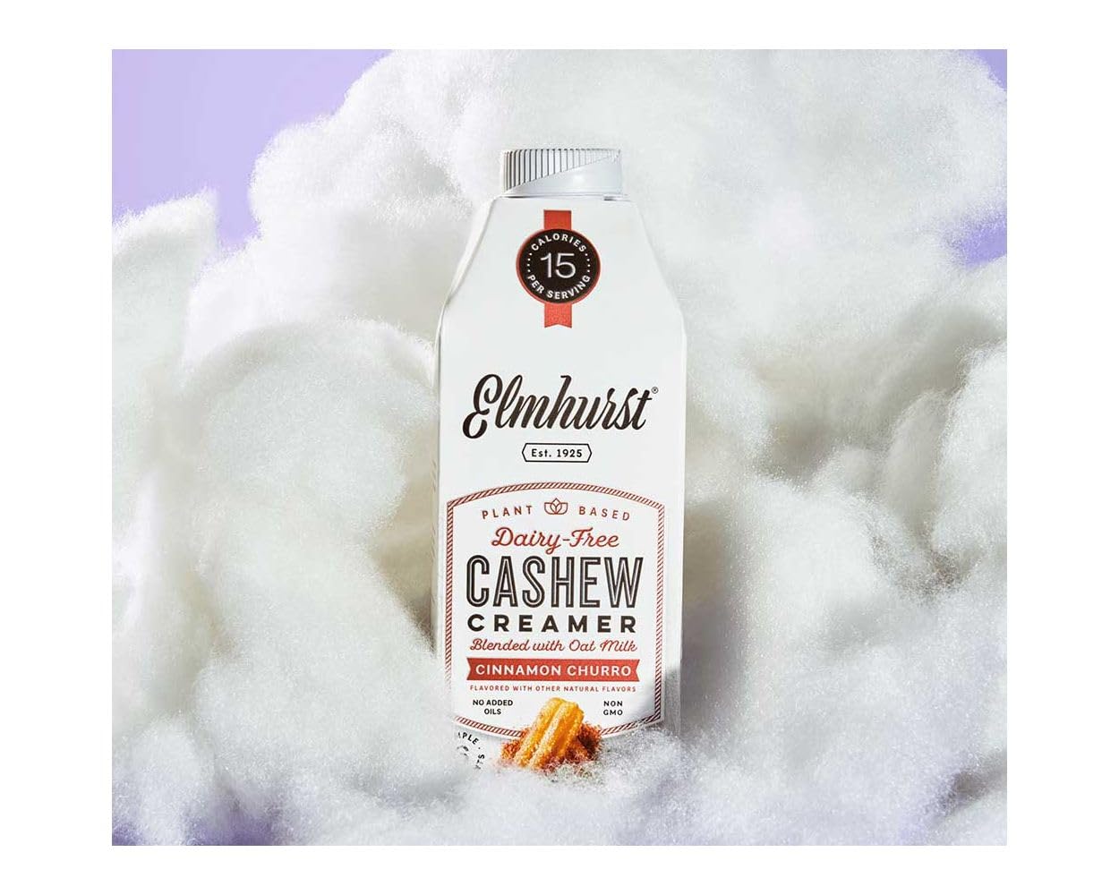 Elmhurst 1925 Cinnamon Churro Cashew Creamer – Crema vegana con notas de canela – Cremosa y versátil – Ideal para café, té, postres y más – 750 ml
