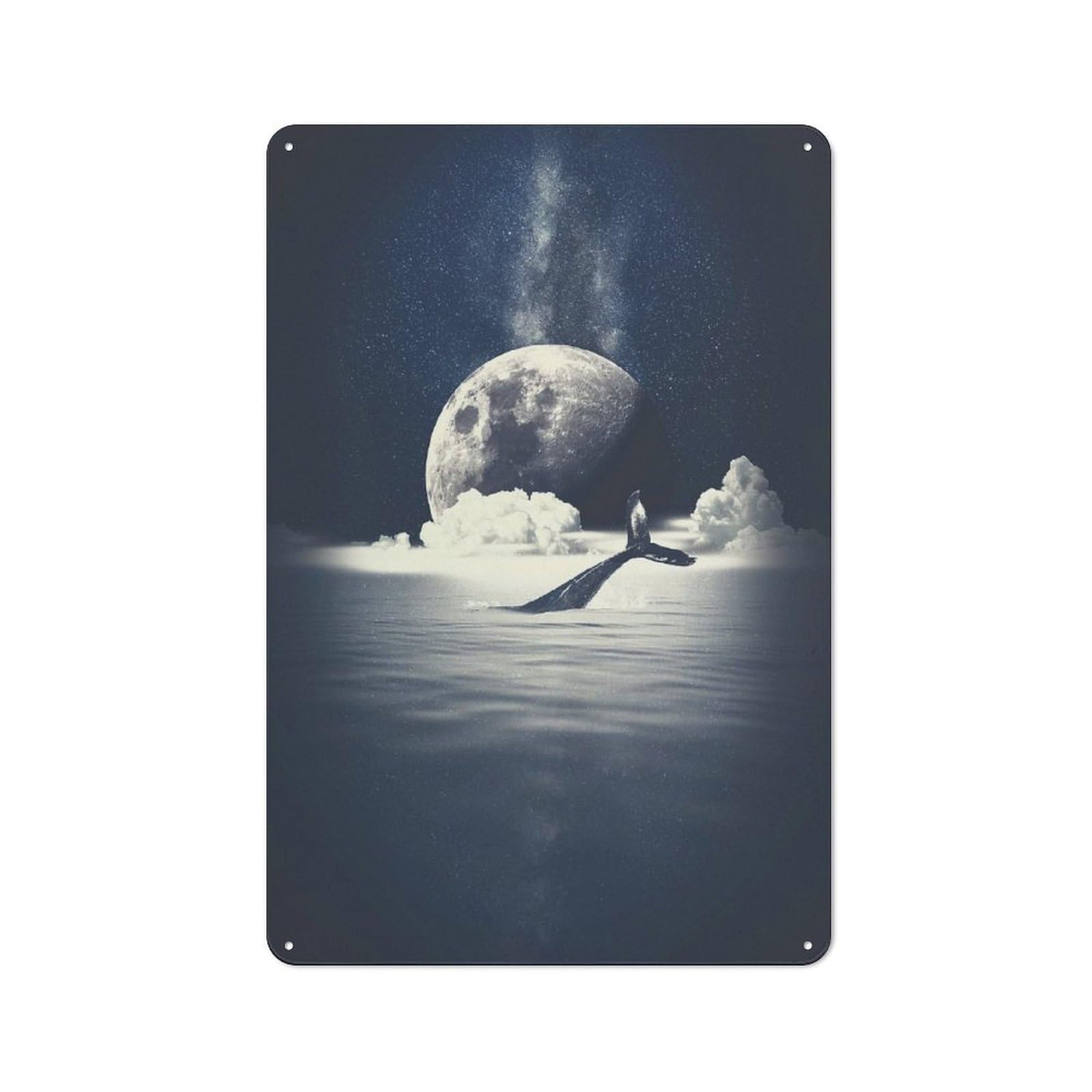 Junmoney Galaxy Moon Whale Tin Wall Plaque With Design 30X20cm, Farmhouse Rustic Kitchen Decor For Dining Room, Cafe, Entryway Or Family Room