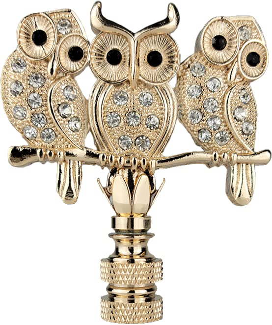 Image of Royal Designs, Inc. Rhinestone Owl Trio Finial for Lamp Shade, F-5104PB-1, Polished Brass