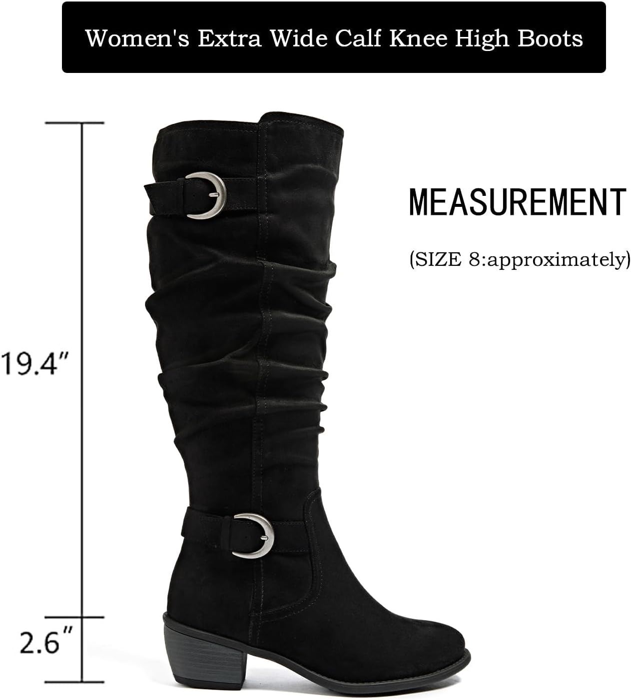 Luoika Women's Extra Wide Calf Low Heel Knee-High Boots