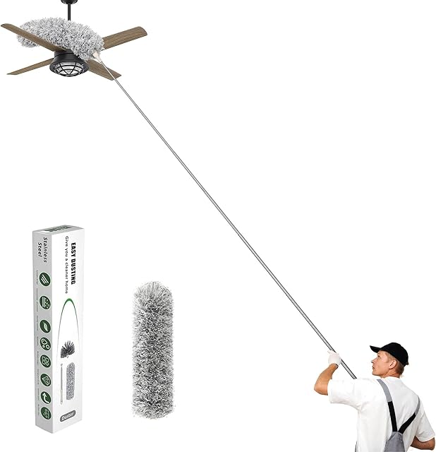PhilaeEC Microfiber Duster for Cleaning, 100" Telescopic Extension Long Pole Bendable Head, Scratch-Resistant Cover, Washable Duster for High Ceiling Fan, Blinds, Furniture & Cars