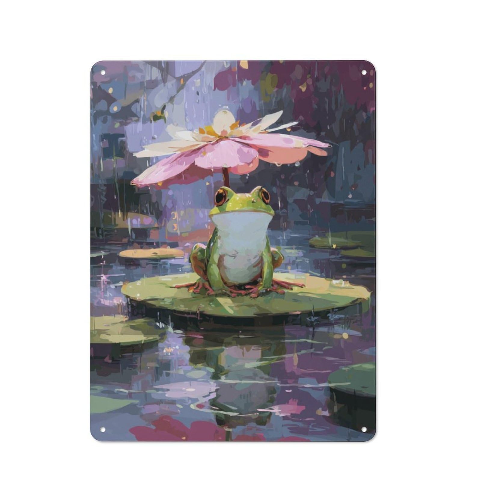 Junmoney Frog's Umbrella In Pond Classic Metal Wall Decor 40X30cm, Decorative Tin Plaque For Cafe, Pub, Workshop Or Home Bar