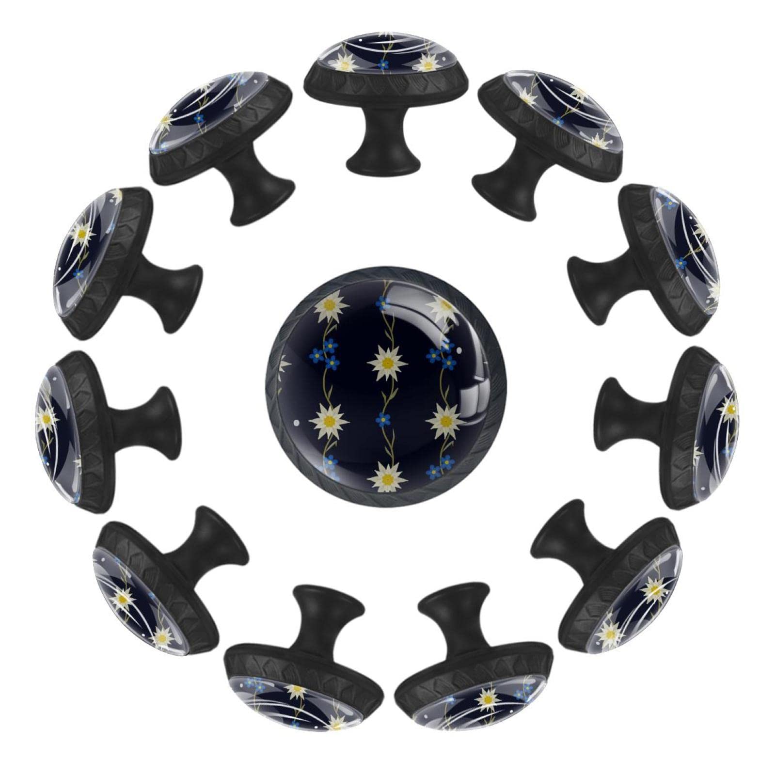 Boutons pour armoires et tiroirs rétro motif fleur blanche lot de 12 TBOUOBT